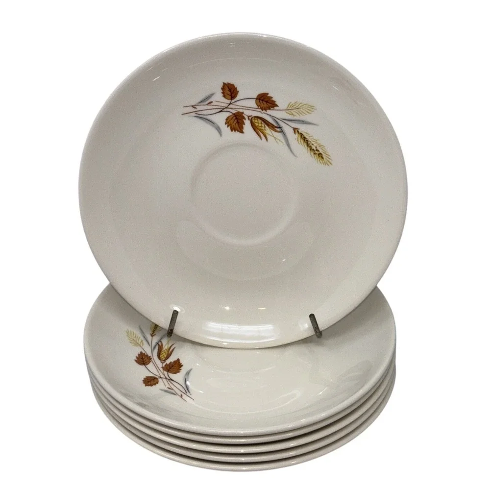Vintage-Style Autumn Harvest Wheat Leaves Ceramic Saucers plates Set of 6‎ Retro